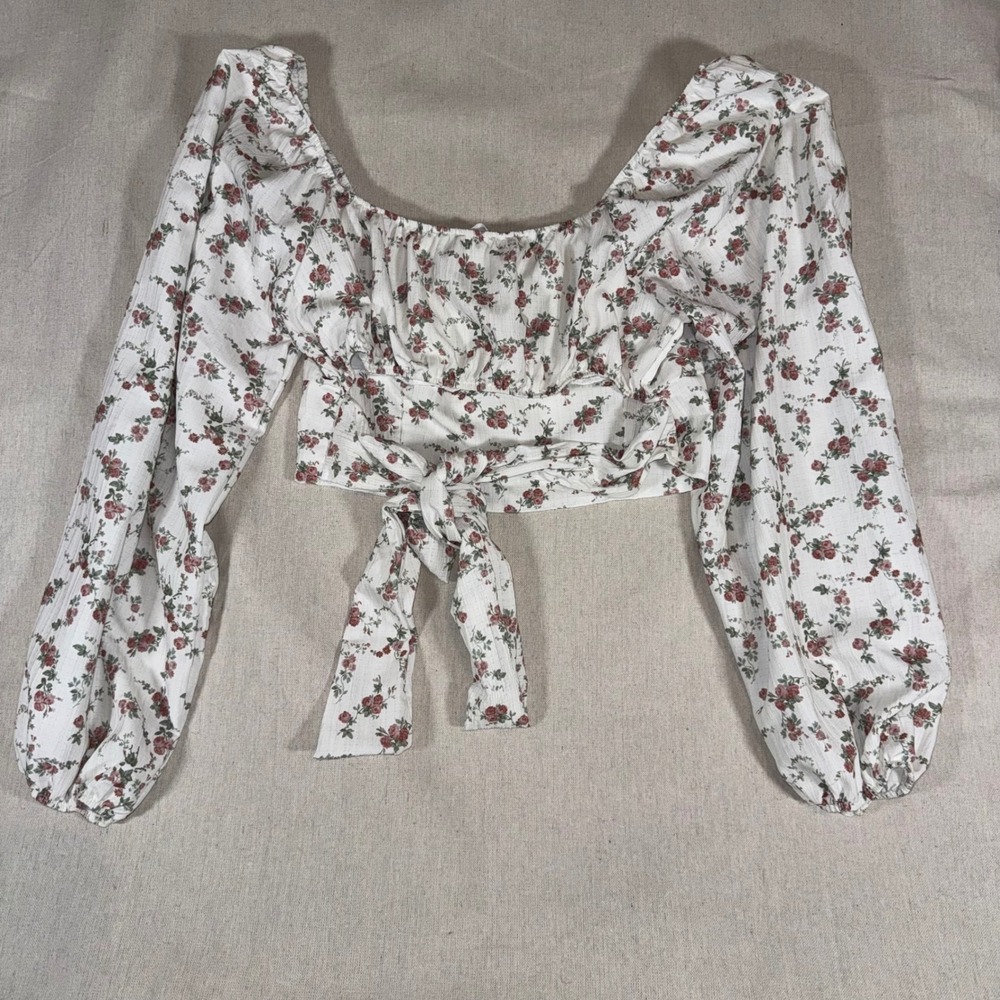 Altar'd State Floral Crop  XL Long Sleeve Tie Front Cottagecore Coquette Whimsy